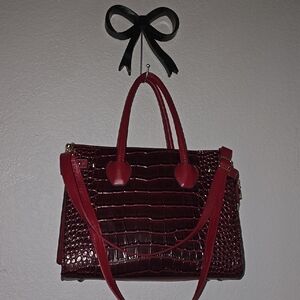Elegant Red Crocodile-Embossed Handbag